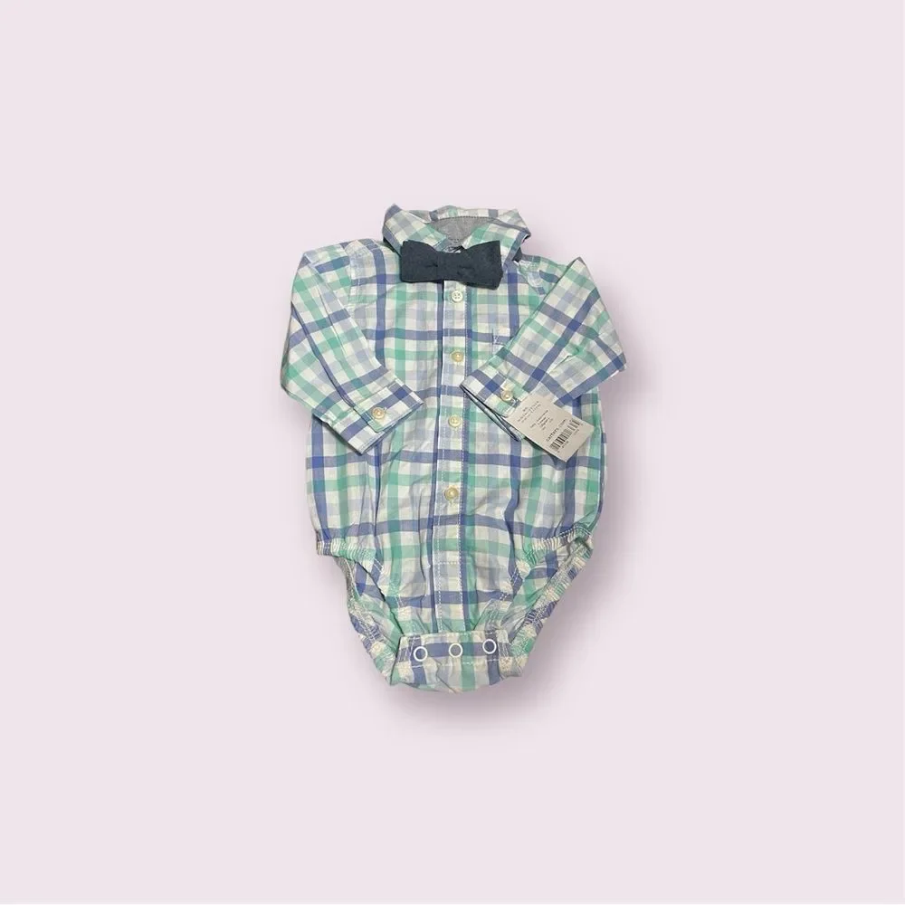 NWT Carter’s Baby Boy Plaid Bodysuit Shirt with Bow Tie Sz 6M